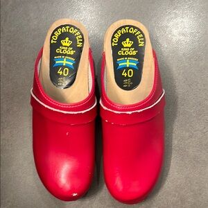 Red Leather Clogs